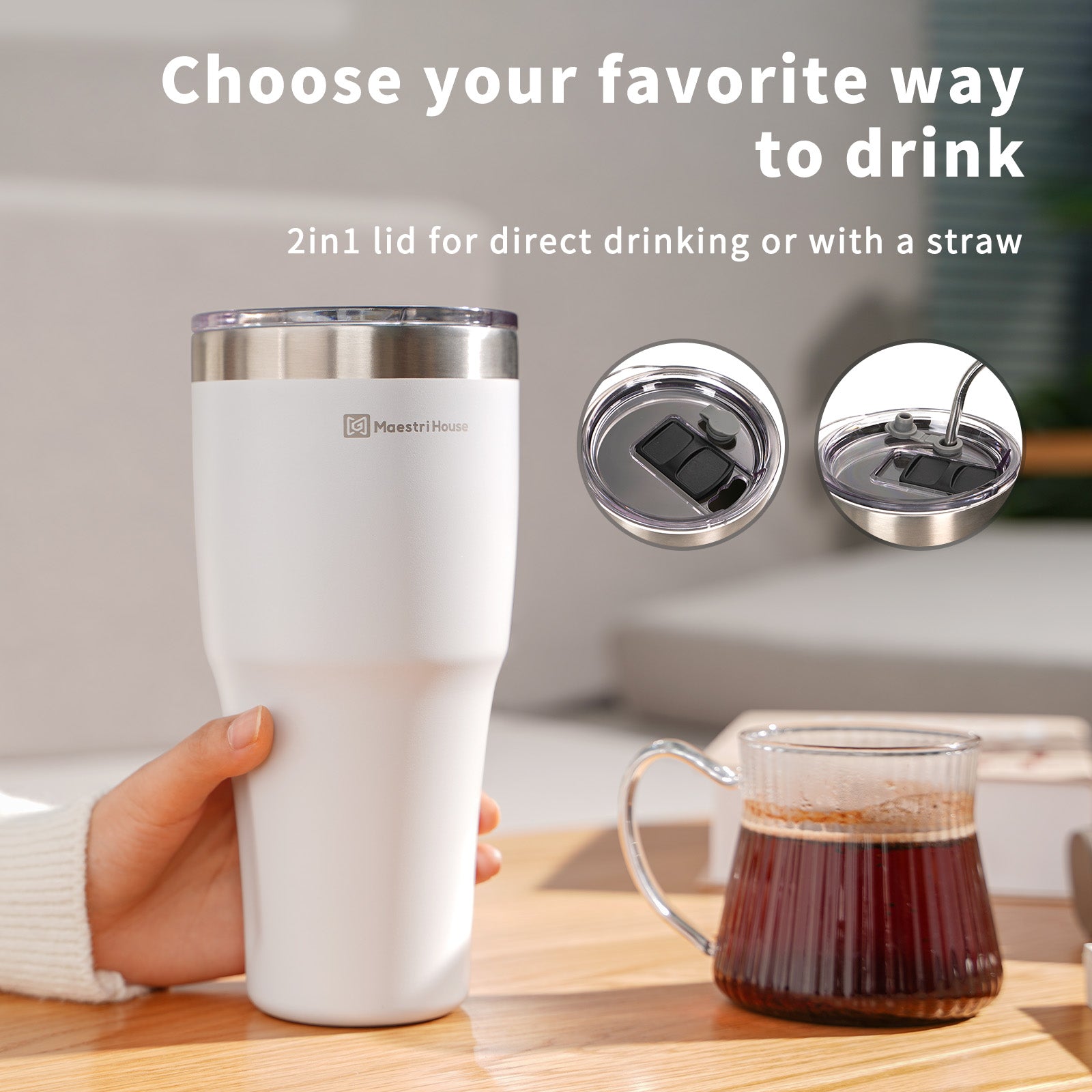 2-in-1 Lid Coffee Tumbler Cup