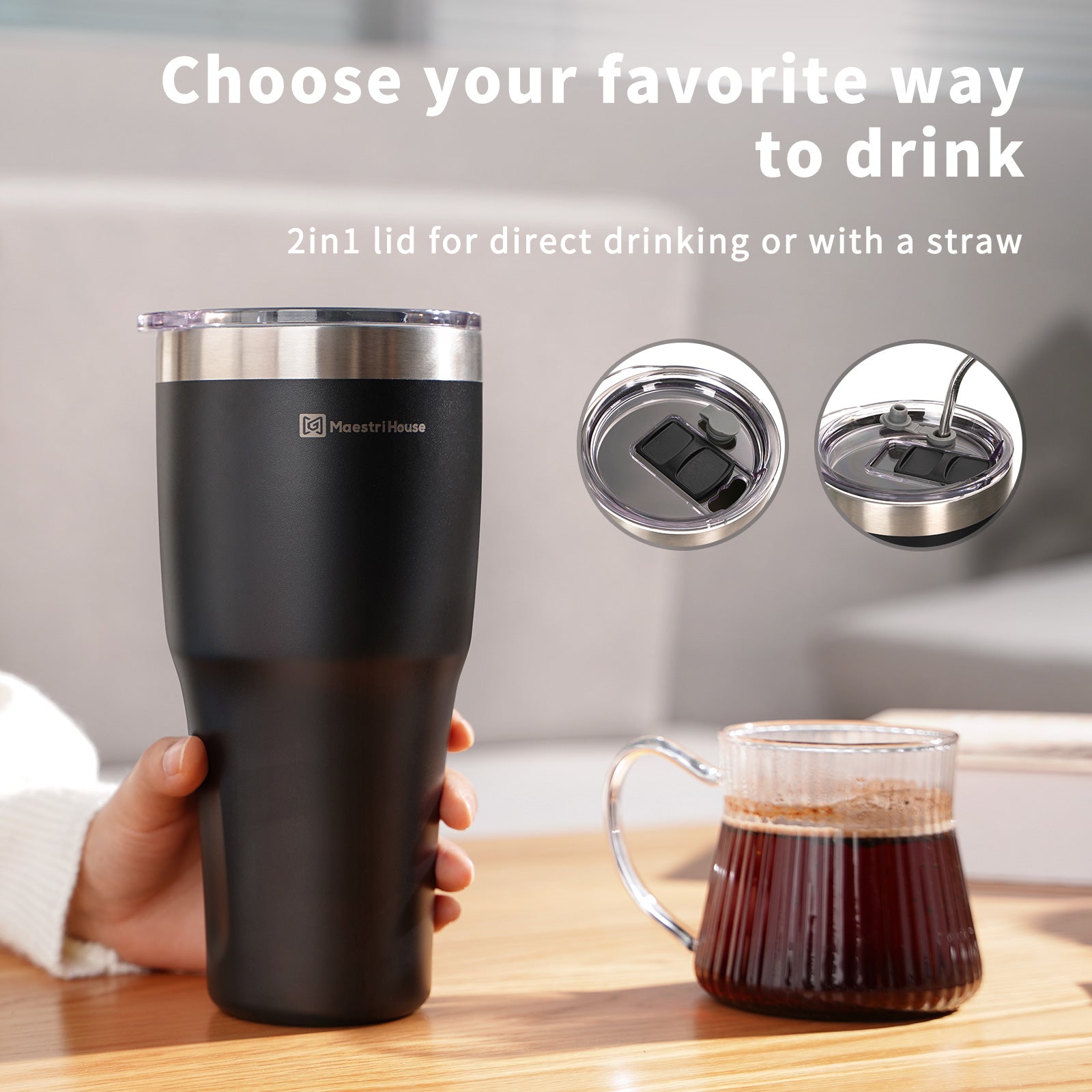2-in-1 Lid Coffee Tumbler Cup