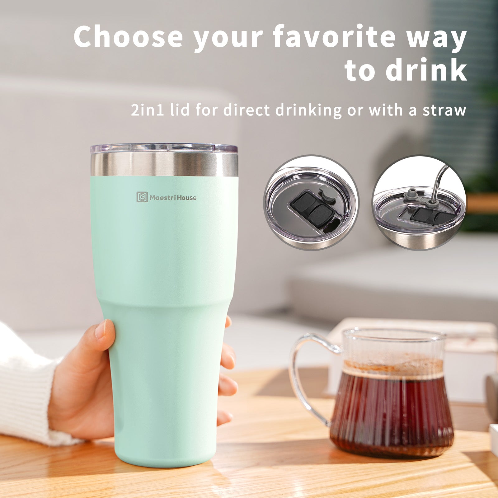 2-in-1 Lid Coffee Tumbler Cup