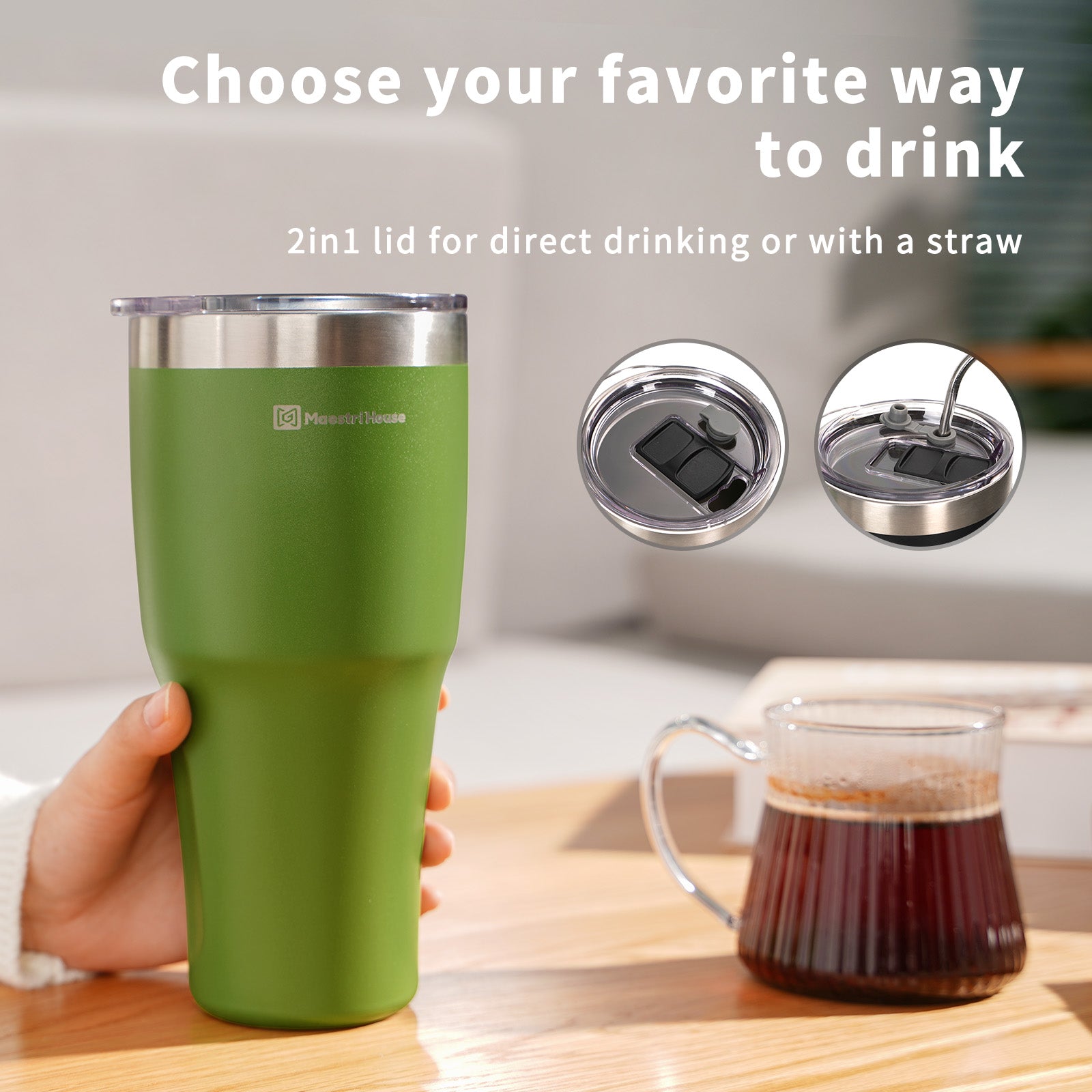 2-in-1 Lid Coffee Tumbler Cup